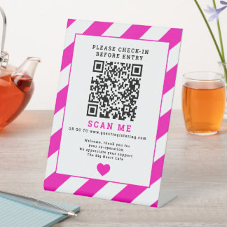 QR Code Scan Check-in business covid signage pink Pedestal Sign