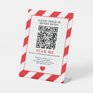 QR Code Scan Check-in business signage red Pedestal Sign