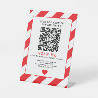 QR Code Scan Check-in business signage red Pedestal Sign