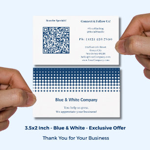 QR-code Scan for Specials White Blue Thank You Business Card