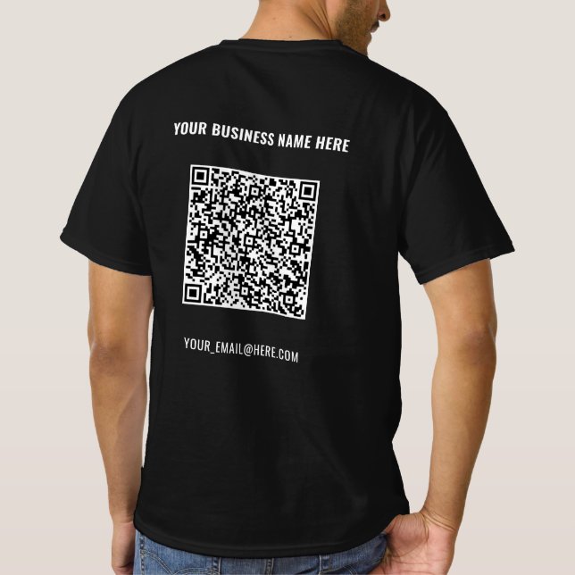 QR Code Scan Info and Custom Text Business T-Shirt (Back)