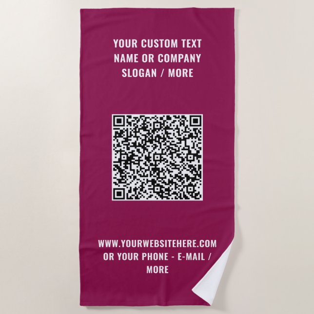 QR Code Scan Info Beach Towel Your Text and Colour (Front)
