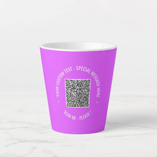 QR Code Scan Info Custom Text and Colors Latte Mug (Front)