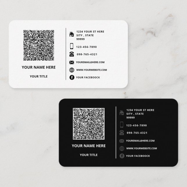 QR Code Scan Info Custom Text Business Card (Front/Back)