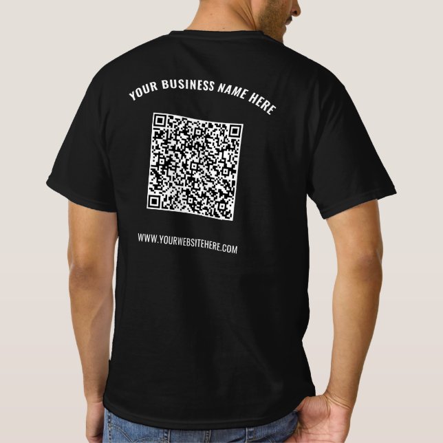 QR Code Scan Info Custom Text Business T-Shirt (Back)