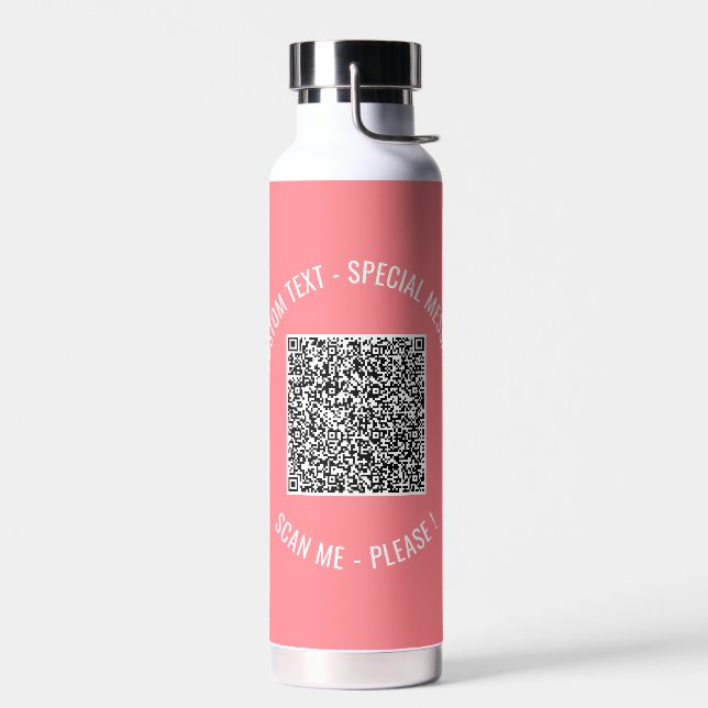 QR Code Scan Info Custom Text Colours Water Bottle (Left)