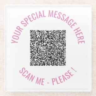 QR Code Scan Info Custom Text Glass Coaster
