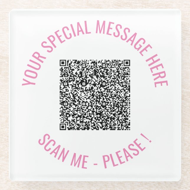 QR Code Scan Info Custom Text Glass Coaster (Front)