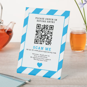 QR Code Scan me Check-in business covid sign blue