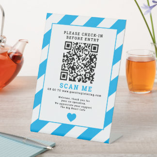 QR Code Scan me Check-in business covid sign blue