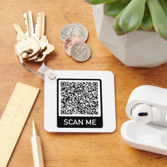 QR Code - Scan Me Professional Personalized Modern Key Ring (Desk)