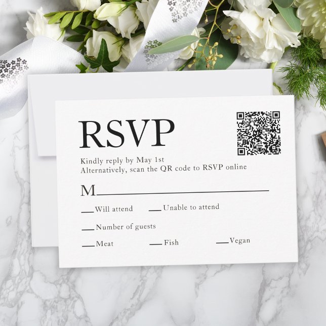 Qr Code Scan Meal Choice White Wedding RSVP Card (Qr Code Scan Meal Choice White Wedding RSVP Card
)