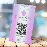 QR Code Scan Menu Purple Cupcake Glitter Bakery