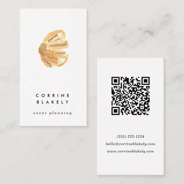 QR Code Scan Online Watercolor Seashells Vertical Business Card (Front/Back)