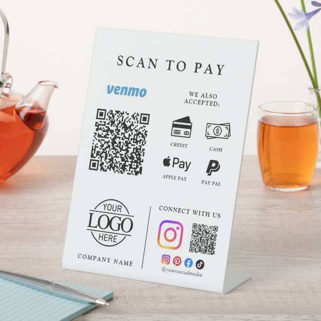  Qr Code Scan To Pay Business Logo Tabletop Pedestal Sign (In SItu)