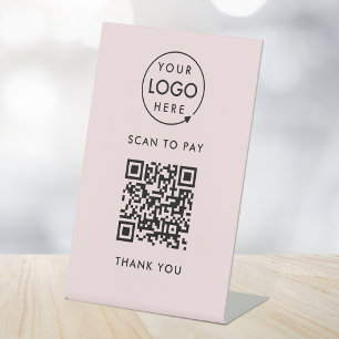 QR Code Scan to Pay   Pink Business Logo Pedestal Sign