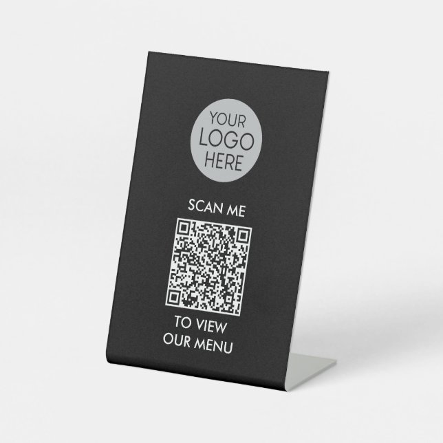 QR Code Scan to View Menu | Custom Business Logo  Pedestal Sign (Front)