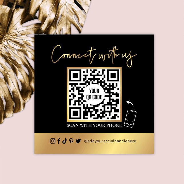 QR Code Scannable Black & Faux Gold Business Card (Creator Uploaded)