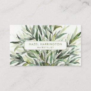 QR Code Scannable Botanical Greenery Watercolor  Business Card