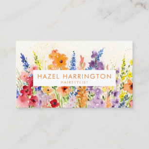 QR Code Scannable Colorful Watercolor Floral Happy Business Card