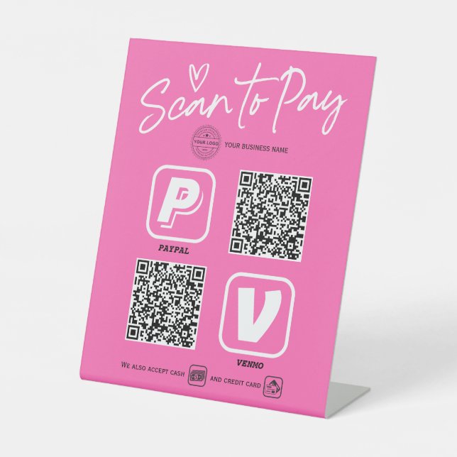 QR Code scannable payment options Modern Hot pink  Pedestal Sign (Front)