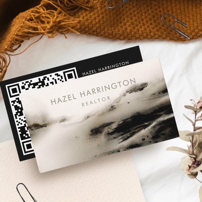 QR Code Scannable Watercolor Neutral Business Card (Creator Uploaded)