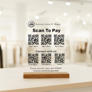 QR Code Scanner For Payment And Social Media Apps Acrylic Sign