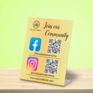 QR Code Scanner To Connect On Social Media Golden Pedestal Sign