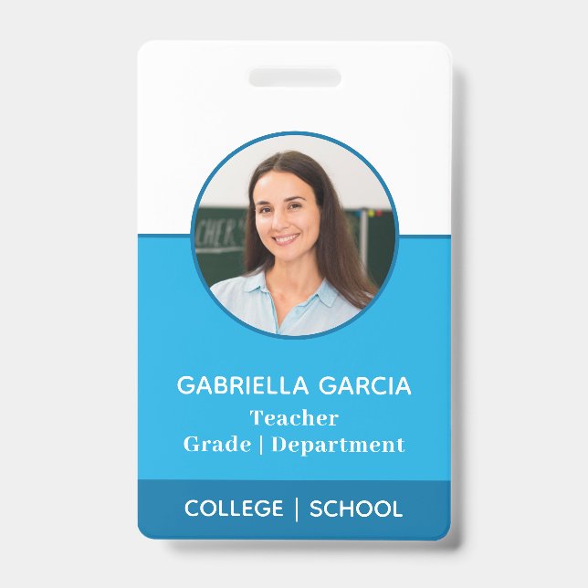 QR Code School Teacher Photo Blue ID badge (Front)