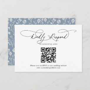 QR Code Script Floral Dusty Blue Wedding Rsvp Enclosure Card