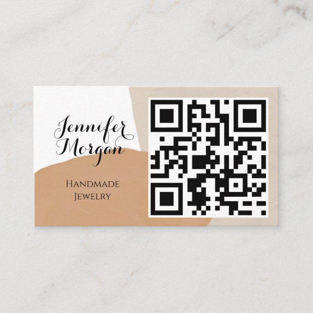 QR Code Script Pampas Sand Boho Handmade Jewellery Business Card (Front)