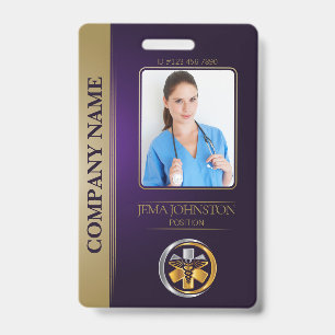 QR Code Security ID Purple & Gold Employee Photo Badge