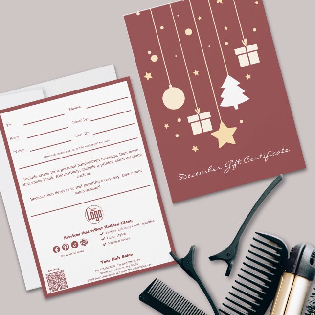 QR Code Services Note December Gift Certificate (QR Code Services Note December Gift Certificate, Smoky Topaz & White, Hairstylist Holiday Glam)