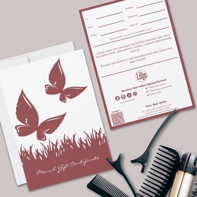 QR Code Services Note March Gift Certificate (QR Code Services Note March Gift Certificate, Smoky Topaz White, Butterflies)