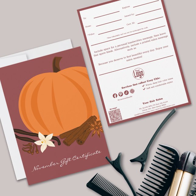 QR Code Services Note November Gift Certificate (QR Code Cozy Chic Hairstylist Services Note November Gift Certificate, )