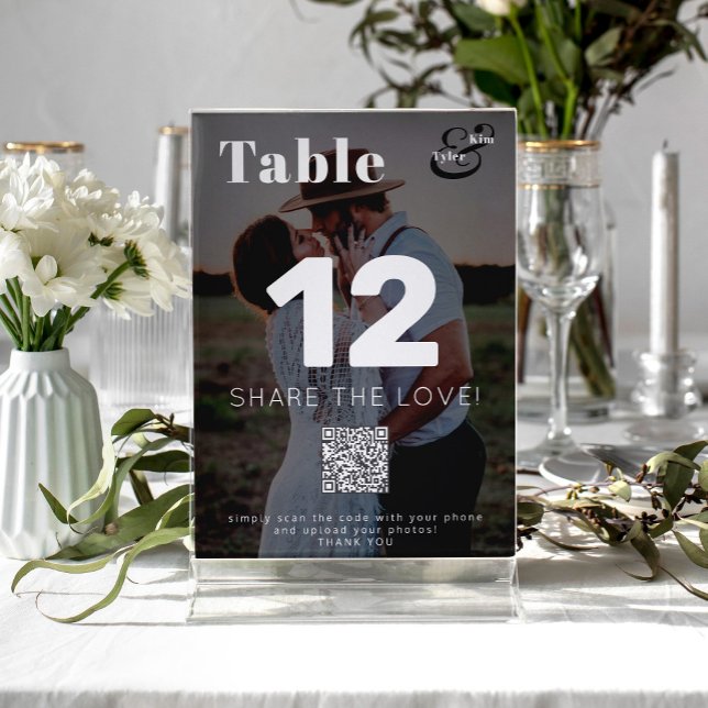 QR CODE share the love modern photo wedding Table Number (Creator Uploaded)
