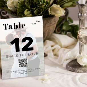 QR CODE share the love modern photo wedding Table Number