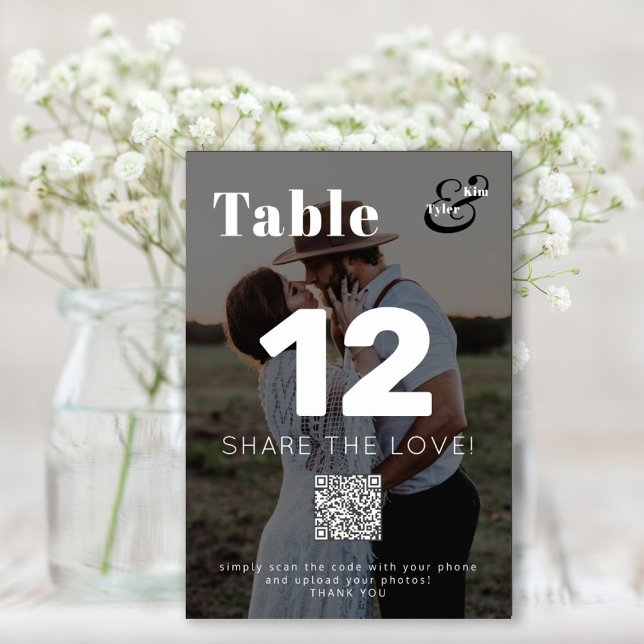 QR CODE share the love modern photo wedding Table Number (Creator Uploaded)