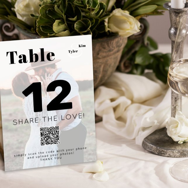 QR CODE share the love modern photo wedding Table Number (Creator Uploaded)