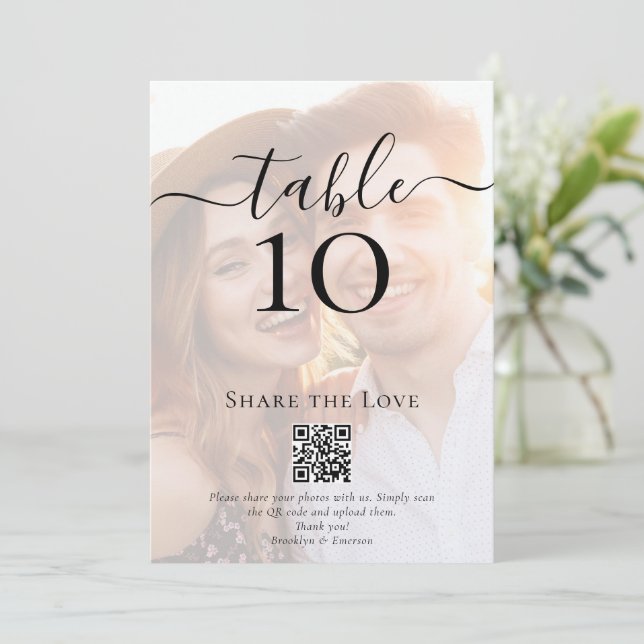 QR Code Share the Love Photo Wedding Table Number (Standing Front)