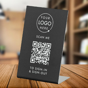 QR Code Sign-In Black Reception Visitor Logo Pedestal Sign