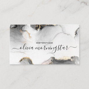QR Code Signature Black Gold Marbled Watercolor Business Card