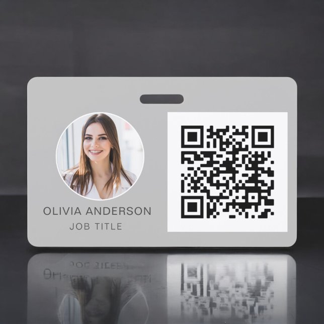 QR Code Silver Grey Photo Business Card ID Badge (Creator Uploaded)