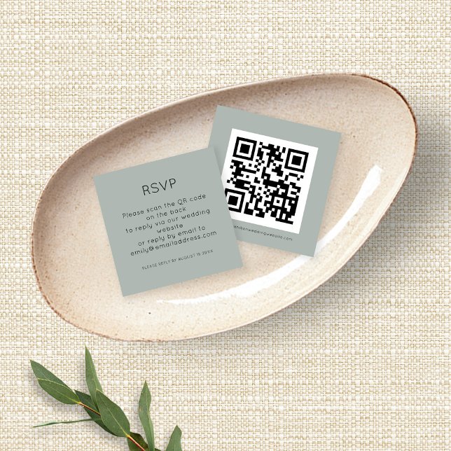 QR Code Silver Sage Green Wedding RSVP Enclosure (Creator Uploaded)