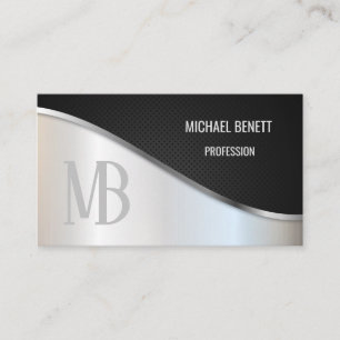  QR Code   Silver Steel Black Monogram Business Card