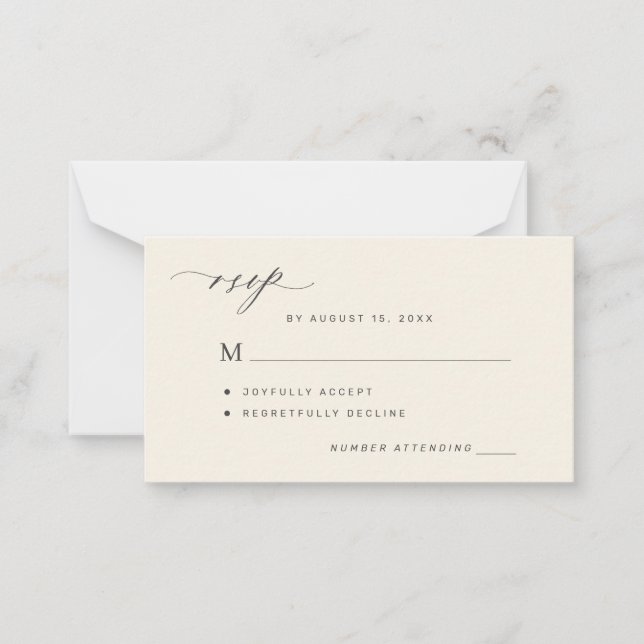 QR code simple black and ivory wedding RSVP Card (Front)