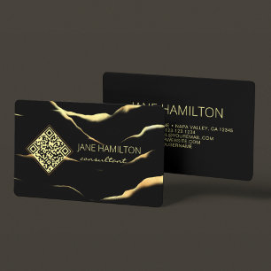 QR Code Simple Black Marble Business Card