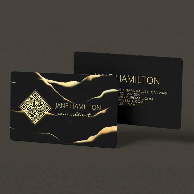 QR Code Simple Black Marble Business Card (Creator Uploaded)