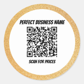 QR Code Simple Black Silk Luxury Gold Frame Classic Round Sticker