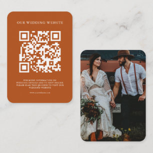 QR Code Simple Bohemian Terracotta Photo Wedding Enclosure Card